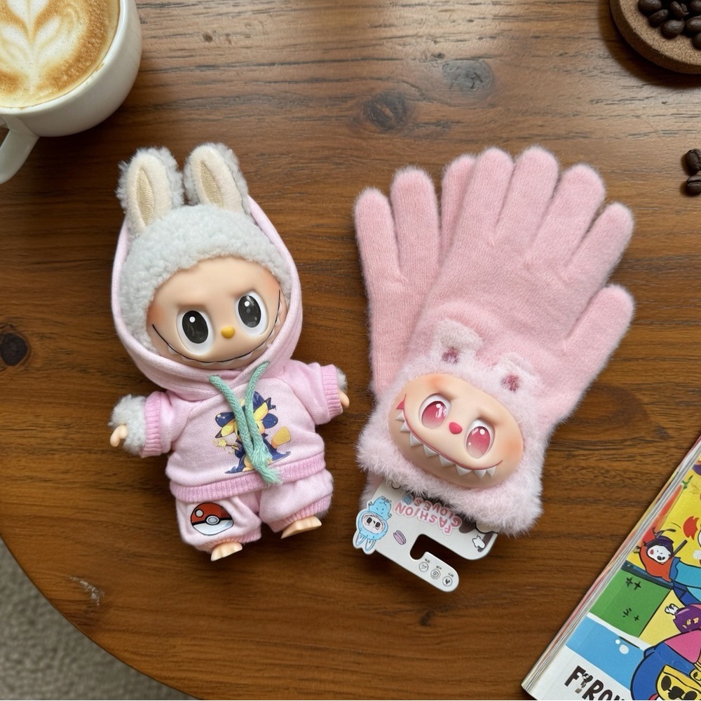 Pink Custom Labubu with Outfit and Matching Gloves